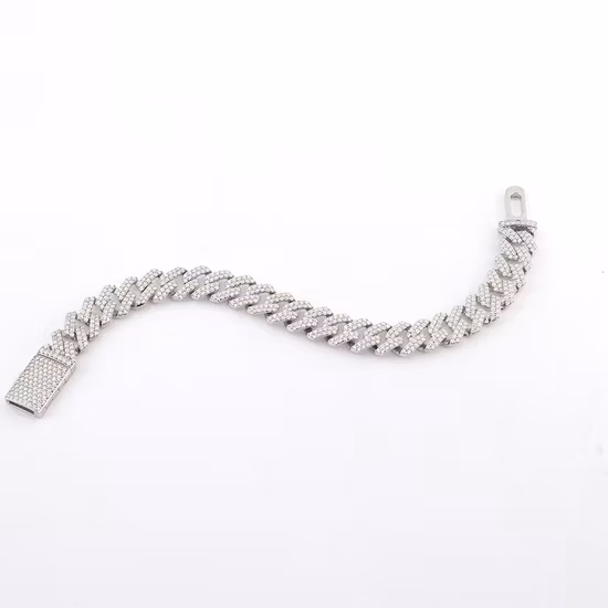 Cadena de eslabones cubanos Plata de ley 925 Pulsera de diamantes de moissanita de 7-9 pulgadas Diamante de cadena de hielo chapado en rodio para hombres