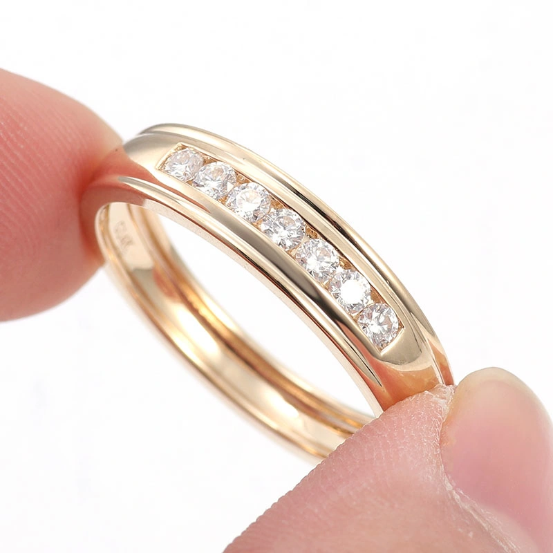 Trendy Gold Jewelry Ring Channel Setting Vvs Diamond Moissanite Wedding Ring Men in 10K 14K 18K Yellow Gold