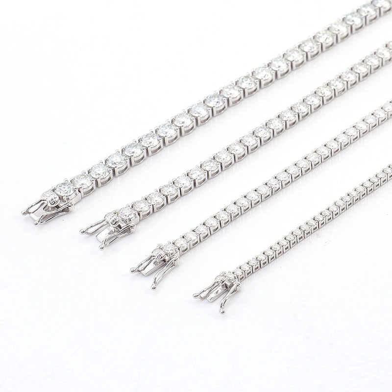 White Gold Plated Silver 2mm 3mm 4mm 5mm Round Brilliant Cut Lab Created Moissanite Diamond Tennis Bracelet Womens Chain