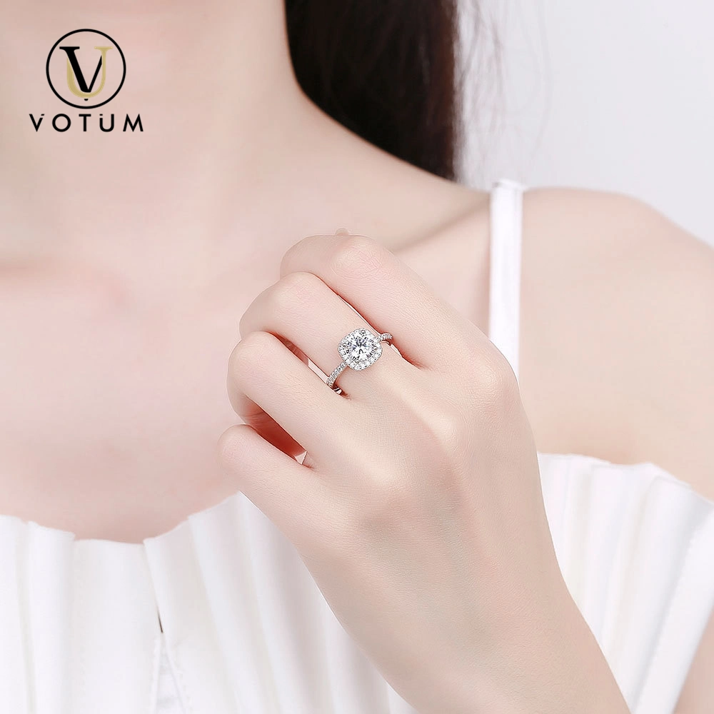 Votum Fashion Wholesale 18K Gold Plated 925 Sterling Silver D Color Moissanite Diamond Ring Women Accessories Custom Handmade Jewelry with Gra Certificate