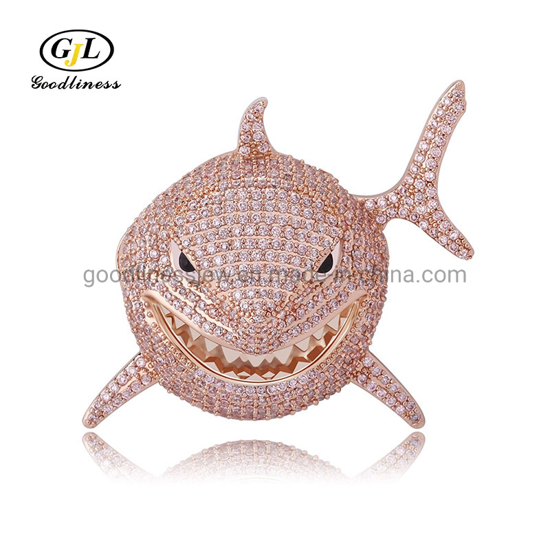 New Iced out Bling Full Cubic Zircon Shark Pendant Necklace Fashion Star Designer Hip Hop Jewelry