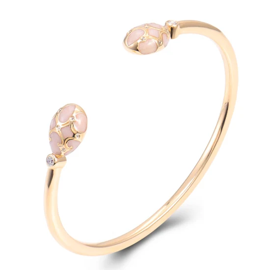 Brazaletes de moissanita de esmalte rosa, joyería para mujer en plata, pulseras y brazaletes de joyería fina de oro de 10K 14K 18K