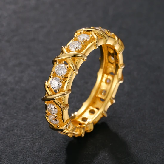 Fabricante de joyas Anillos Venta al por mayor Anillo de dedo de diamante de moissanita Vvs de plata de ley 925 chapado en oro de 18 quilates para hombres