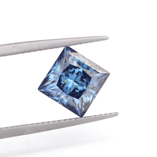 Venta al por mayor de fábrica de piedra suelta de moissanita azul corte princesa con certificado para marcado de joyería