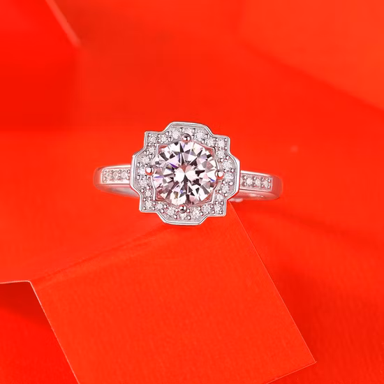 Piedra preciosa moissanita de 1 quilate en joyería de plata esterlina R9207