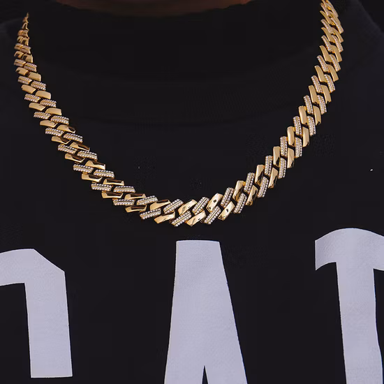 Joyería fina, cadena cubana chapada en oro amarillo, joyería de Hip Hop, cadena de eslabones cubanos de Moissanite, cadena de eslabones cubanos de plata de alta calidad para hombres