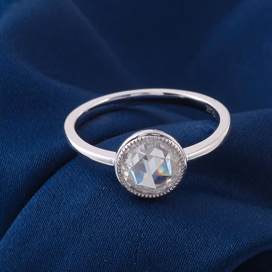 Anillos de compromiso de oro blanco real de 14K con Moissanite 7.5mm 1.5CT Color gris Moissanite de corte rosa para mujer Anillo de bodas