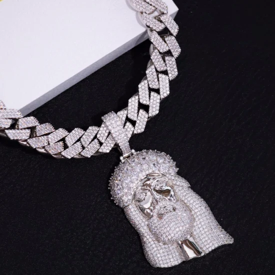 Colgante helado de plata de ley 925 Hip Hop personalizado de Jesús de gran tamaño con diamante Moissanite