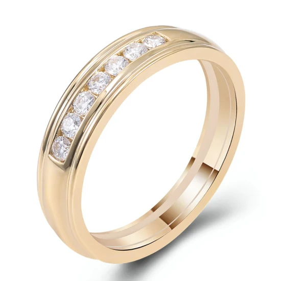 Anillo de joyería de oro de moda Ajuste de canal Vvs Diamante Moissanite Anillo de bodas Hombres en oro amarillo de 10K 14K 18K