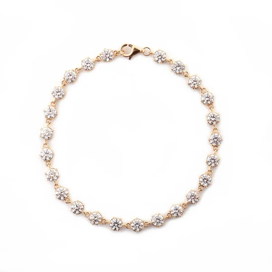 Pulsera de mujer Cadena de tenis Ajuste de bisel Moissanite Diamond Cadena de tenis Cadena de lujo de oro amarillo de 14K