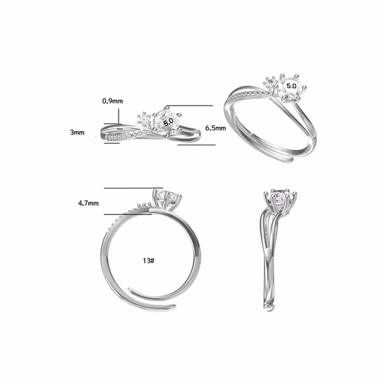 Anillo de compromiso de plata de ley 925 con moissanita de 50 puntos