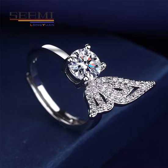 Moissanite solitario mariposa ángulo ala anillos de diamantes para mujer compromiso