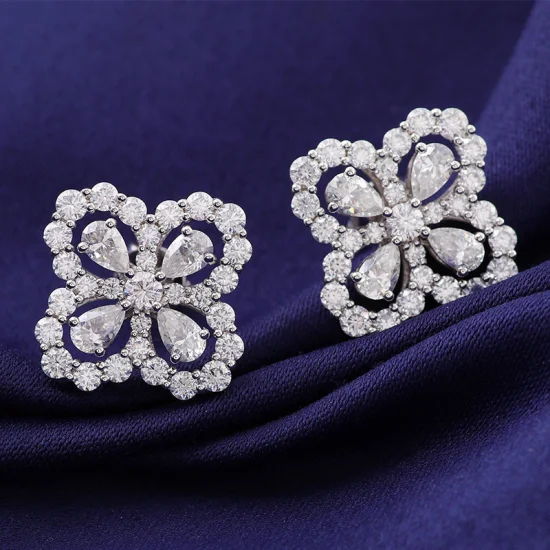 Moissanite Diamond 14K Oro blanco Diseño de lujo Pendientes Push Back Moissanite Stud Pendientes para damas