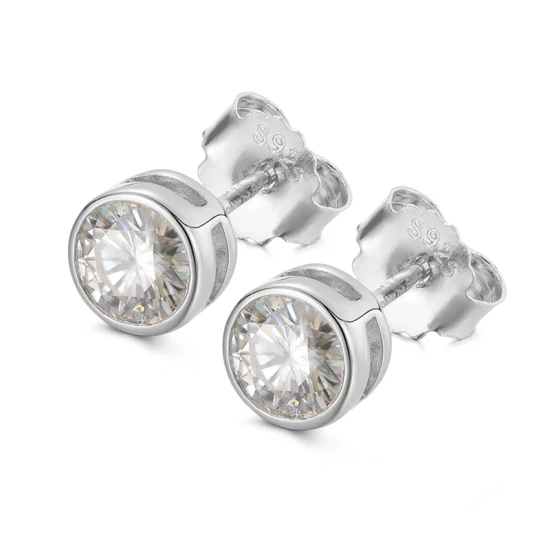 Joyería al por mayor Forma de círculo S925 Chapado en oro Vvs D Color Moissanite Diamond Stud Pendientes con certificado Gra