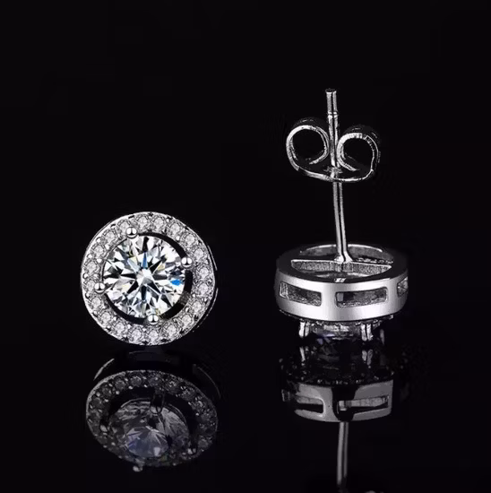 Pendientes redondos de Moissanite Jewelry Shinning Pendientes de tuerca de plata esterlina 925