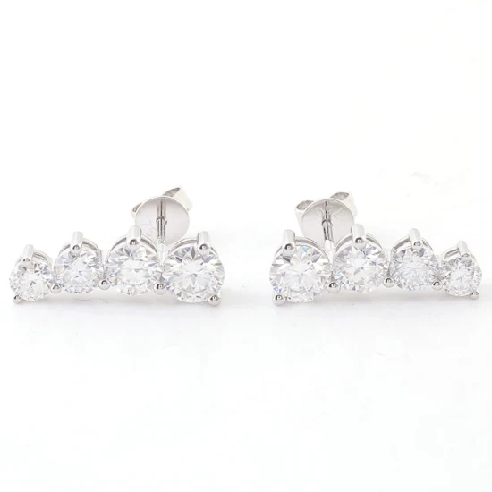 Moissanite Stud Pendientes Provence Jewelry Nuevo diseño Ronda Loose Moissanite Row Pendientes en oro blanco de 18 quilates para mujeres